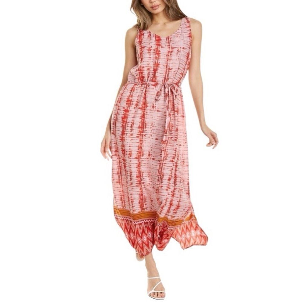 BeachLunchLounge Lynette Tie Dye Maxi Dress Sleeveless Red Multi Women’s Large